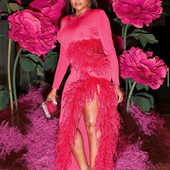 LAPOINTE
Feather-Trim Cutout Long-Sleeve High Shine Viscose Maxi Dress - Picture 5 of 14